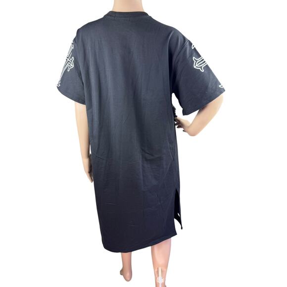 Black Short Sleeve Women Cross Studded Rhinestones Crew Neck Tee Dress OS - Picture 8 of 9